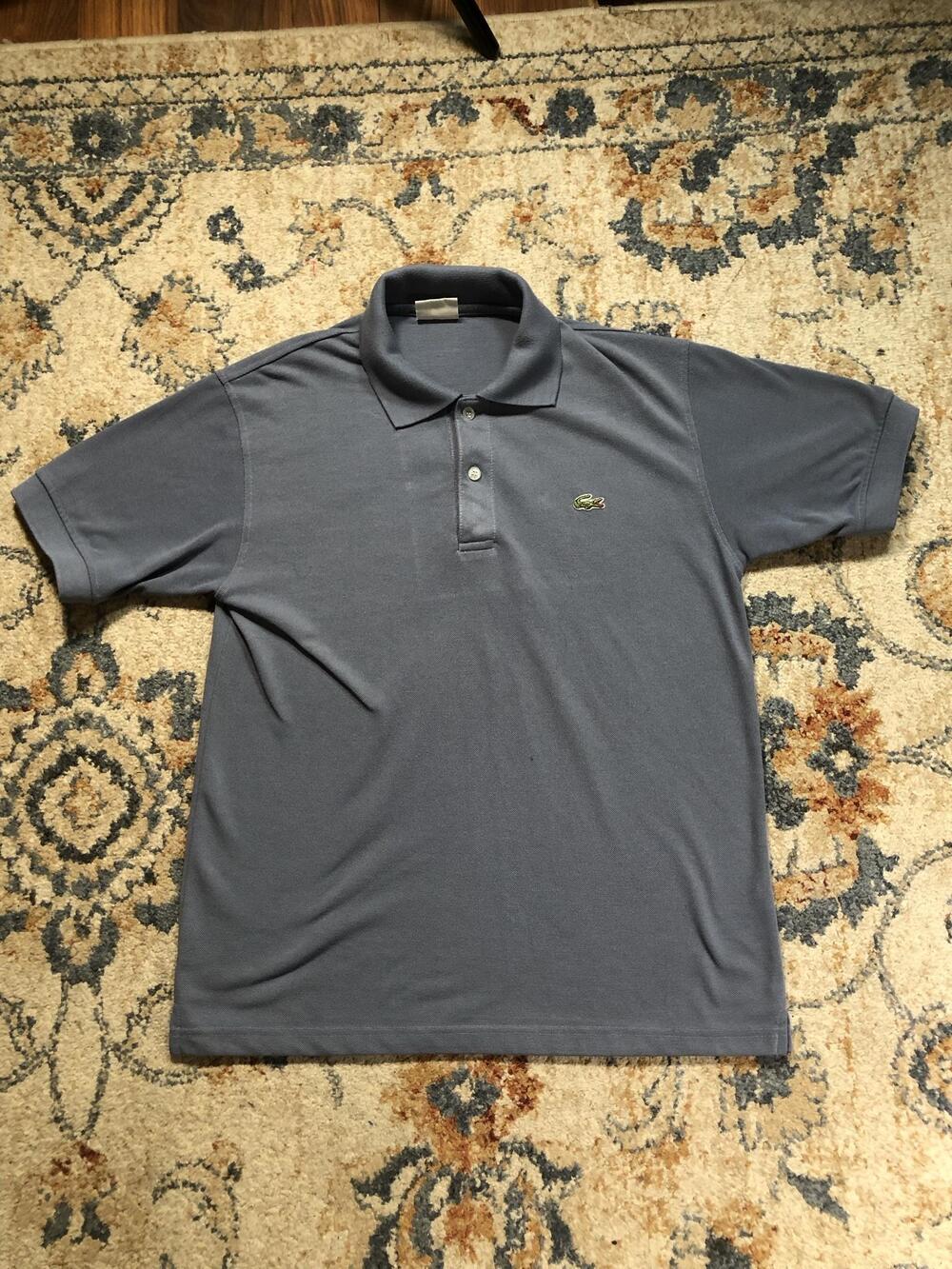 Lacoste Polo Shirt Mens M Blue Solid Croc Logo Short Sleeve Casual Knit Cotton